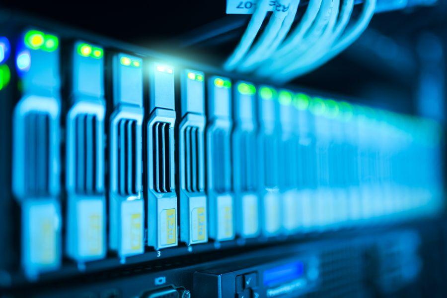 Data centre servers representing technology and telecom expertise